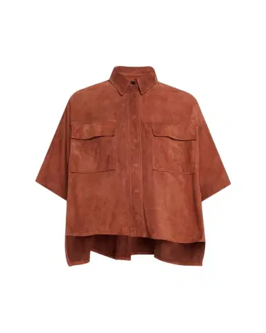 Brunello Cucinelli Suede Short-Sleeve Oversized Utility Shirt | Thumbnail 1 Brunello Cucinelli Suede Short-Sleeve Oversized Utility Shirt | Thumbnail 1