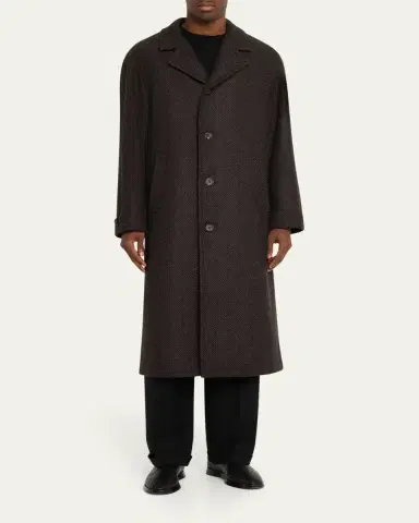 Anderson & Sheppard Men's Herringbone Wool Overcoat | Thumbnail 2 Anderson & Sheppard Men's Herringbone Wool Overcoat | Thumbnail 2