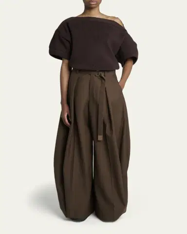 SACAI Mixed-Media Puff-Sleeve Off-The-Shoulder Sweater | Thumbnail 2 SACAI Mixed-Media Puff-Sleeve Off-The-Shoulder Sweater | Thumbnail 2