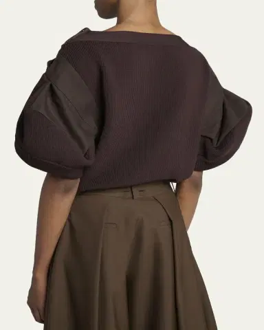SACAI Mixed-Media Puff-Sleeve Off-The-Shoulder Sweater | Thumbnail 3 SACAI Mixed-Media Puff-Sleeve Off-The-Shoulder Sweater | Thumbnail 3