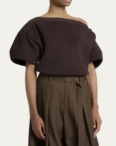 SACAI Mixed-Media Puff-Sleeve Off-The-Shoulder Sweater | Thumbnail 4 SACAI Mixed-Media Puff-Sleeve Off-The-Shoulder Sweater | Thumbnail 4