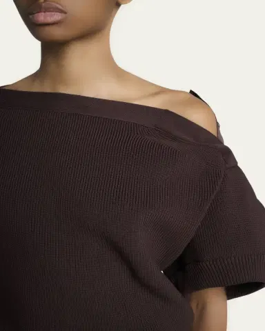 SACAI Mixed-Media Puff-Sleeve Off-The-Shoulder Sweater | Thumbnail 5 SACAI Mixed-Media Puff-Sleeve Off-The-Shoulder Sweater | Thumbnail 5