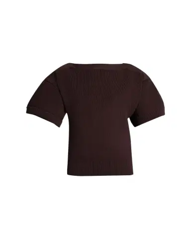 SACAI Mixed-Media Puff-Sleeve Off-The-Shoulder Sweater | Thumbnail 1 SACAI Mixed-Media Puff-Sleeve Off-The-Shoulder Sweater | Thumbnail 1
