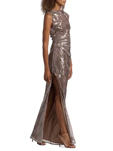 LAPOINTE Women's Sequined Ruched Slip Gown - Oat | Thumbnail 2 LAPOINTE Women's Sequined Ruched Slip Gown - Oat | Thumbnail 2