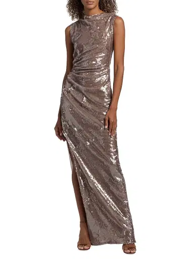 LAPOINTE Women's Sequined Ruched Slip Gown - Oat | Thumbnail 3 LAPOINTE Women's Sequined Ruched Slip Gown - Oat | Thumbnail 3