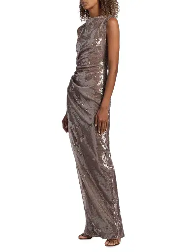 LAPOINTE Women's Sequined Ruched Slip Gown - Oat | Thumbnail 4 LAPOINTE Women's Sequined Ruched Slip Gown - Oat | Thumbnail 4