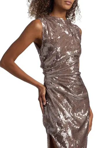 LAPOINTE Women's Sequined Ruched Slip Gown - Oat | Thumbnail 6 LAPOINTE Women's Sequined Ruched Slip Gown - Oat | Thumbnail 6