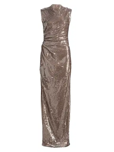 LAPOINTE Women's Sequined Ruched Slip Gown - Oat | Thumbnail 1 LAPOINTE Women's Sequined Ruched Slip Gown - Oat | Thumbnail 1