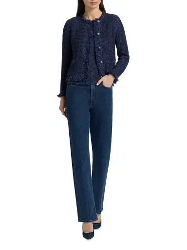 Kobi Halperin Women's Kailey Metallic-Knit Frayed Linen-Blend Cardigan - Navy | Thumbnail 2 Kobi Halperin Women's Kailey Metallic-Knit Frayed Linen-Blend Cardigan - Navy | Thumbnail 2