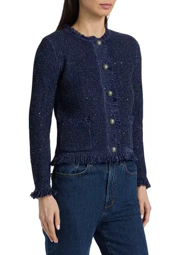 Kobi Halperin Women's Kailey Metallic-Knit Frayed Linen-Blend Cardigan - Navy | Thumbnail 4 Kobi Halperin Women's Kailey Metallic-Knit Frayed Linen-Blend Cardigan - Navy | Thumbnail 4