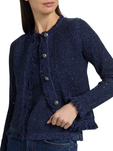 Kobi Halperin Women's Kailey Metallic-Knit Frayed Linen-Blend Cardigan - Navy | Thumbnail 6 Kobi Halperin Women's Kailey Metallic-Knit Frayed Linen-Blend Cardigan - Navy | Thumbnail 6