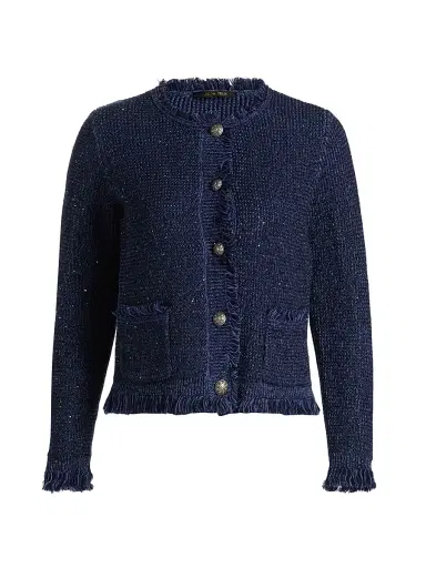 Kobi Halperin Women's Kailey Metallic-Knit Frayed Linen-Blend Cardigan - Navy | Thumbnail 1 Kobi Halperin Women's Kailey Metallic-Knit Frayed Linen-Blend Cardigan - Navy | Thumbnail 1