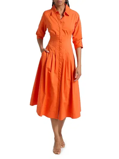 Simkhai Women's Jazz Pintuck Midi-Dress - Lobster - Size Small | Thumbnail 2 Simkhai Women's Jazz Pintuck Midi-Dress - Lobster - Size Small | Thumbnail 2
