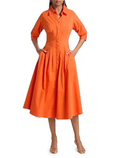 Simkhai Women's Jazz Pintuck Midi-Dress - Lobster - Size Small | Thumbnail 3 Simkhai Women's Jazz Pintuck Midi-Dress - Lobster - Size Small | Thumbnail 3