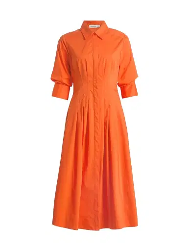Simkhai Women's Jazz Pintuck Midi-Dress - Lobster - Size Small | Thumbnail 1 Simkhai Women's Jazz Pintuck Midi-Dress - Lobster - Size Small | Thumbnail 1