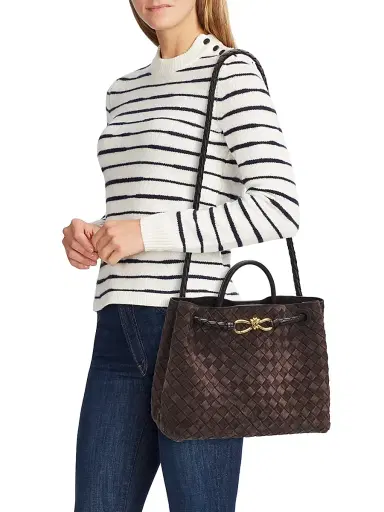 Bottega Veneta Women's Andiamo Medium Intrecciato Suede Top Handle Bag - Fondant Brass | Thumbnail 2 Bottega Veneta Women's Andiamo Medium Intrecciato Suede Top Handle Bag - Fondant Brass | Thumbnail 2