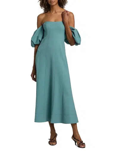 Ulla Johnson Women's Ninia Off-the-Shoulder Midi-Dress - Ocean | Thumbnail 2 Ulla Johnson Women's Ninia Off-the-Shoulder Midi-Dress - Ocean | Thumbnail 2