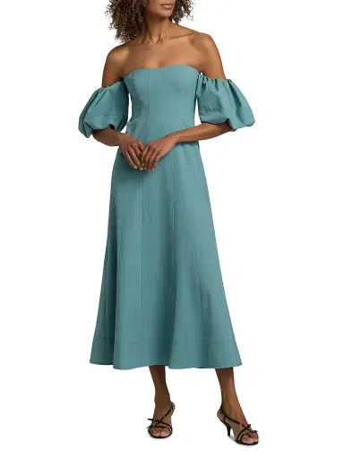 Ulla Johnson Women's Ninia Off-the-Shoulder Midi-Dress - Ocean | Thumbnail 3 Ulla Johnson Women's Ninia Off-the-Shoulder Midi-Dress - Ocean | Thumbnail 3