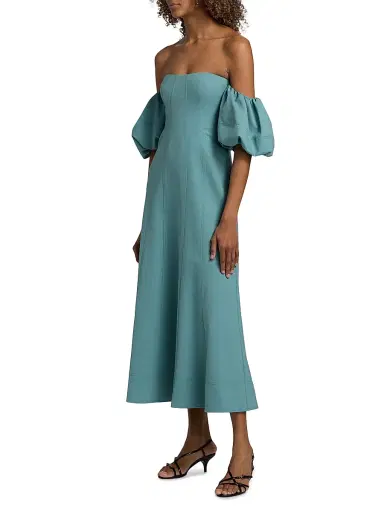 Ulla Johnson Women's Ninia Off-the-Shoulder Midi-Dress - Ocean | Thumbnail 4 Ulla Johnson Women's Ninia Off-the-Shoulder Midi-Dress - Ocean | Thumbnail 4