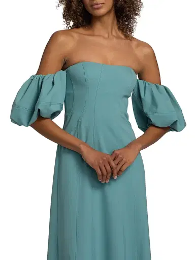 Ulla Johnson Women's Ninia Off-the-Shoulder Midi-Dress - Ocean | Thumbnail 6 Ulla Johnson Women's Ninia Off-the-Shoulder Midi-Dress - Ocean | Thumbnail 6