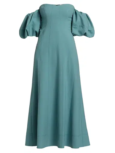 Ulla Johnson Women's Ninia Off-the-Shoulder Midi-Dress - Ocean | Thumbnail 1 Ulla Johnson Women's Ninia Off-the-Shoulder Midi-Dress - Ocean | Thumbnail 1