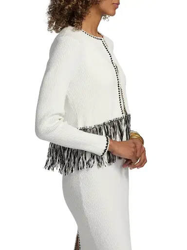 Toccin Women's Monroe Fringe-Trim Rib-Knit Cardigan - Optic Jet | Thumbnail 4 Toccin Women's Monroe Fringe-Trim Rib-Knit Cardigan - Optic Jet | Thumbnail 4
