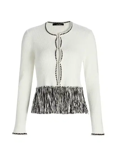 Toccin Women's Monroe Fringe-Trim Rib-Knit Cardigan - Optic Jet | Thumbnail 1 Toccin Women's Monroe Fringe-Trim Rib-Knit Cardigan - Optic Jet | Thumbnail 1