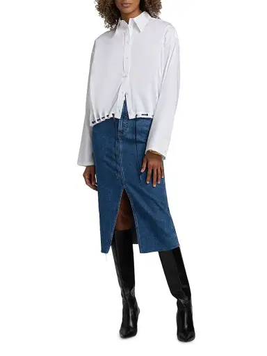 Brandon Maxwell Women's Leland Cotton Eyelet Shirt - Optic White | Thumbnail 2 Brandon Maxwell Women's Leland Cotton Eyelet Shirt - Optic White | Thumbnail 2