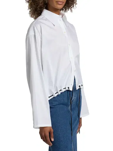Brandon Maxwell Women's Leland Cotton Eyelet Shirt - Optic White | Thumbnail 4 Brandon Maxwell Women's Leland Cotton Eyelet Shirt - Optic White | Thumbnail 4