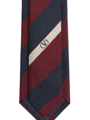 Valentino Garavani Men's Valentie Jacquard Regimental Silk Tie - Blue Maroon | Thumbnail 3 Valentino Garavani Men's Valentie Jacquard Regimental Silk Tie - Blue Maroon | Thumbnail 3