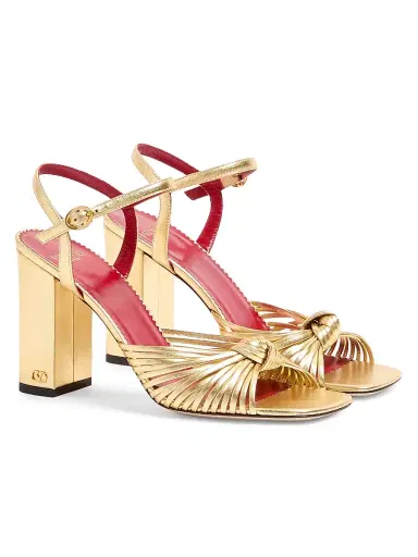 Valentino Garavani Women's Annet Laminated Nappa 90MM Sandals - Gold | Thumbnail 2 Valentino Garavani Women's Annet Laminated Nappa 90MM Sandals - Gold | Thumbnail 2