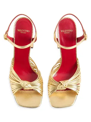 Valentino Garavani Women's Annet Laminated Nappa 90MM Sandals - Gold | Thumbnail 4 Valentino Garavani Women's Annet Laminated Nappa 90MM Sandals - Gold | Thumbnail 4