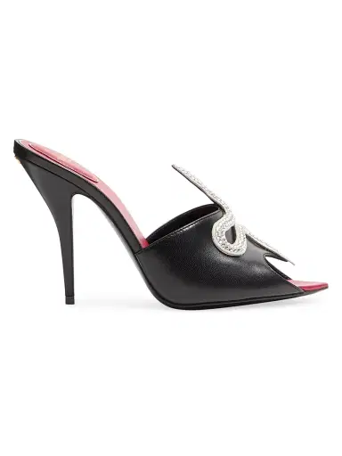 Valentino Garavani Women's Coeur Vipère 10MM Kidskin Slide Sandals - Black | Thumbnail 1 Valentino Garavani Women's Coeur Vipère 10MM Kidskin Slide Sandals - Black | Thumbnail 1