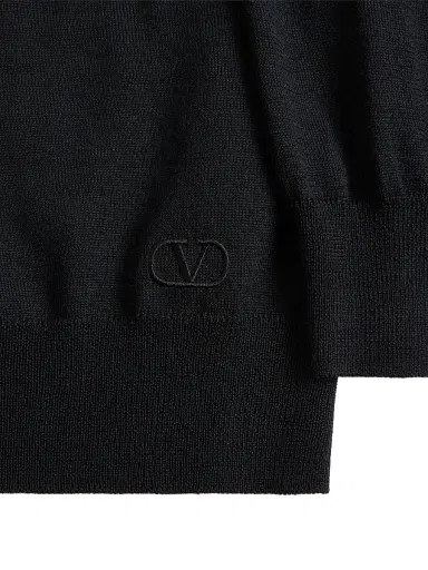 Valentino Garavani Men's Wool Sweater with VLogo Embroidery - Black | Thumbnail 6 Valentino Garavani Men's Wool Sweater with VLogo Embroidery - Black | Thumbnail 6