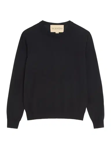 Valentino Garavani Men's Wool Sweater with VLogo Embroidery - Black | Thumbnail 1 Valentino Garavani Men's Wool Sweater with VLogo Embroidery - Black | Thumbnail 1
