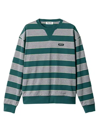 Miu Miu Women's Striped Jersey Sweatshirt - Green | Thumbnail 1 Miu Miu Women's Striped Jersey Sweatshirt - Green | Thumbnail 1