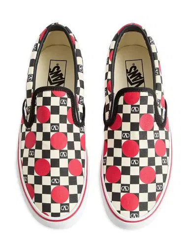 Valentino Garavani Men's and Vans Slip-On Sneakers in Fabric with VLogo Checkerboard Print and Polka Dot Detail - Butter Black Rouge Pur - Size 11.5 | Thumbnail 4 Valentino Garavani Men's and Vans Slip-On Sneakers in Fabric with VLogo Checkerboard Print and Polka Dot Detail - Butter Black Rouge Pur - Size 11.5 | Thumbnail 4