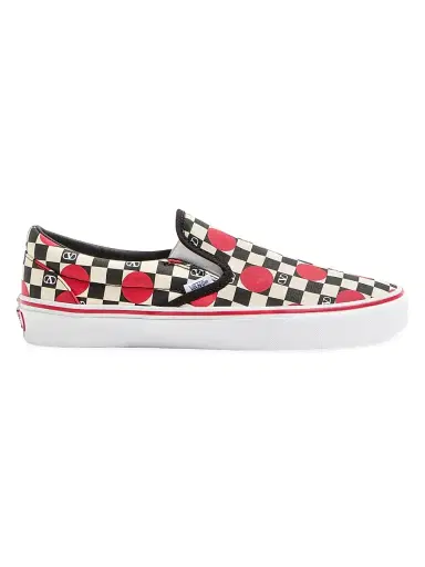 Valentino Garavani Men's and Vans Slip-On Sneakers in Fabric with VLogo Checkerboard Print and Polka Dot Detail - Butter Black Rouge Pur - Size 11.5 | Thumbnail 1 Valentino Garavani Men's and Vans Slip-On Sneakers in Fabric with VLogo Checkerboard Print and Polka Dot Detail - Butter Black Rouge Pur - Size 11.5 | Thumbnail 1