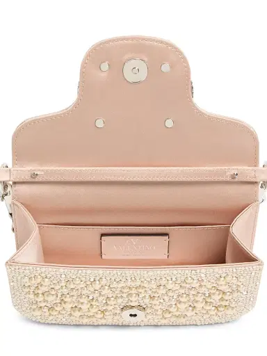 Valentino Garavani Women's Locò Shoulder Bag with Pearls, Rhinestones and Jewel Logo - Off White | Thumbnail 5 Valentino Garavani Women's Locò Shoulder Bag with Pearls, Rhinestones and Jewel Logo - Off White | Thumbnail 5