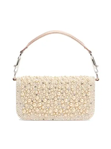 Valentino Garavani Women's Locò Shoulder Bag with Pearls, Rhinestones and Jewel Logo - Off White | Thumbnail 7 Valentino Garavani Women's Locò Shoulder Bag with Pearls, Rhinestones and Jewel Logo - Off White | Thumbnail 7