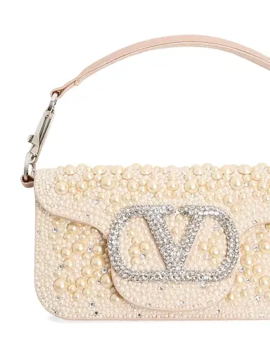 Valentino Garavani Women's Locò Shoulder Bag with Pearls, Rhinestones and Jewel Logo - Off White | Thumbnail 8 Valentino Garavani Women's Locò Shoulder Bag with Pearls, Rhinestones and Jewel Logo - Off White | Thumbnail 8