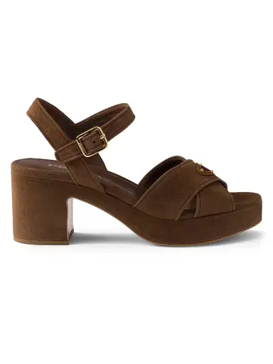Prada Women's Suede Platform Sandals - Light Brown | Thumbnail 1 Prada Women's Suede Platform Sandals - Light Brown | Thumbnail 1