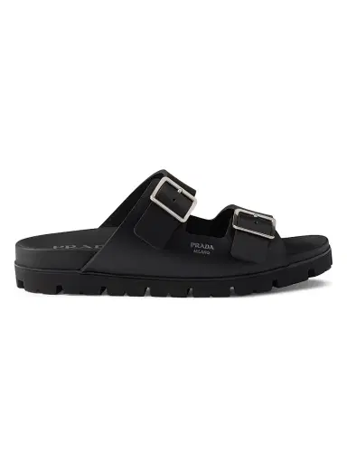 Prada Men's Rubber Strap Slides - Black - Size 11 | Thumbnail 1 Prada Men's Rubber Strap Slides - Black - Size 11 | Thumbnail 1