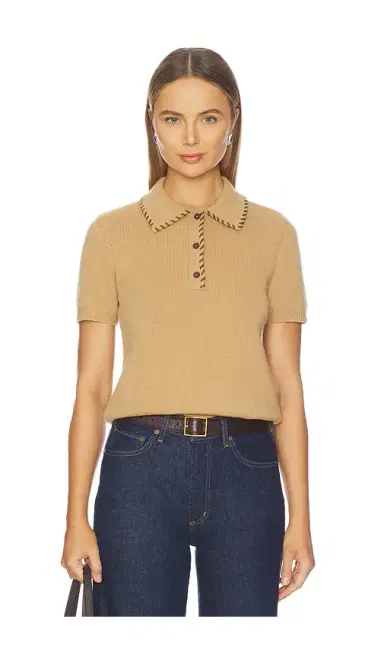 Frame The Leather Stitch Polo Top | Thumbnail 1 Frame The Leather Stitch Polo Top | Thumbnail 1