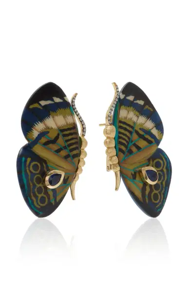 Silvia Furmanovich Blue Tone Butterfly Marquetry Earrings With Kyanite And Diamonds | Thumbnail 3 Silvia Furmanovich Blue Tone Butterfly Marquetry Earrings With Kyanite And Diamonds | Thumbnail 3