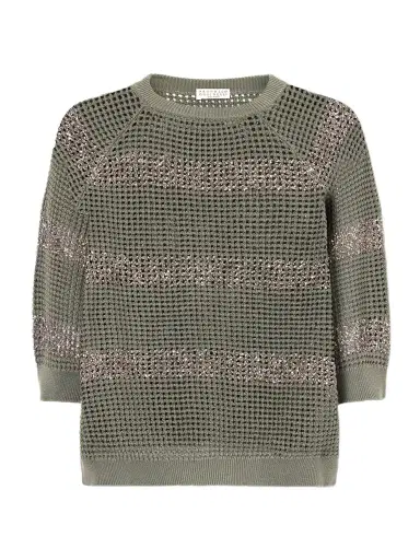 Brunello Cucinelli Sequin-embellished Striped Open-knit Cotton Sweater | Thumbnail 1 Brunello Cucinelli Sequin-embellished Striped Open-knit Cotton Sweater | Thumbnail 1