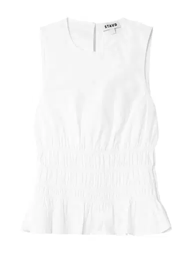 Staud Culver Shirred Cotton-blend Poplin Peplum Top | Thumbnail 1 Staud Culver Shirred Cotton-blend Poplin Peplum Top | Thumbnail 1