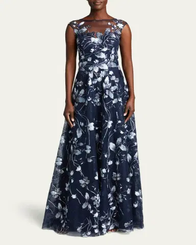 Rickie Freeman for Teri Jon Cap-Sleeve Embroidered Tulle A-Line Gown | Thumbnail 2 Rickie Freeman for Teri Jon Cap-Sleeve Embroidered Tulle A-Line Gown | Thumbnail 2