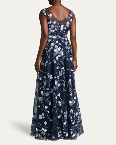 Rickie Freeman for Teri Jon Cap-Sleeve Embroidered Tulle A-Line Gown | Thumbnail 3 Rickie Freeman for Teri Jon Cap-Sleeve Embroidered Tulle A-Line Gown | Thumbnail 3