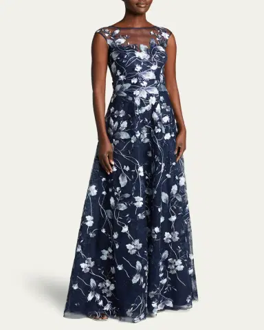 Rickie Freeman for Teri Jon Cap-Sleeve Embroidered Tulle A-Line Gown | Thumbnail 4 Rickie Freeman for Teri Jon Cap-Sleeve Embroidered Tulle A-Line Gown | Thumbnail 4